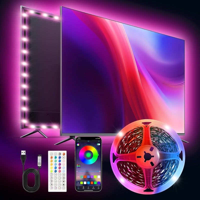 TK99SW LED TV Lights,16.4ft Smart RGB Strip for 45-75 Inch TVs, Music Sync Bluetooth App & Remote Control, USB-Powered LED Lights for Gaming, Bedroom, PC, Home Theater - Image 1